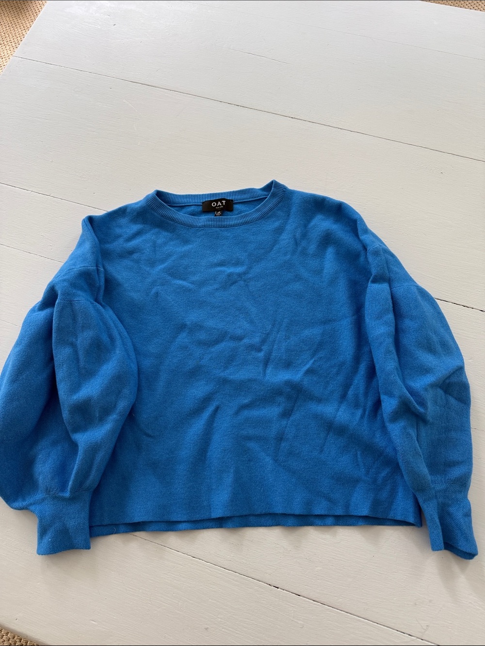Oat New York Bright Blue Puff-Sleeve Crewneck Sweater